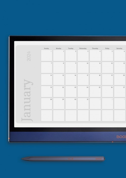Horizontal Grey Monthly Calendar for Onyx BOOX