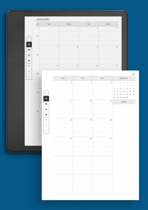 Two Page Lined Monthly Calendar Template for Kindle Scribe