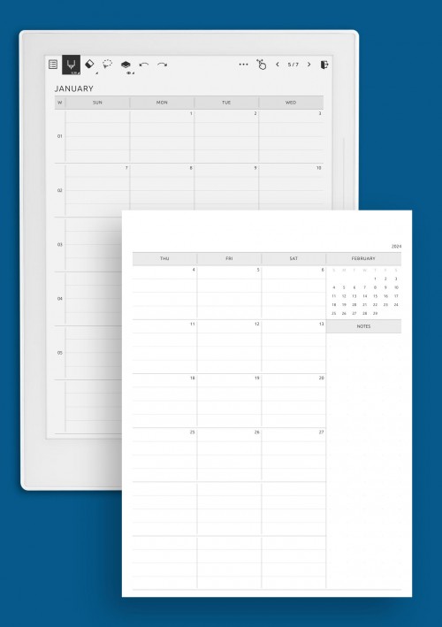 Supernote A6X Two Page Lined Monthly Calendar Template