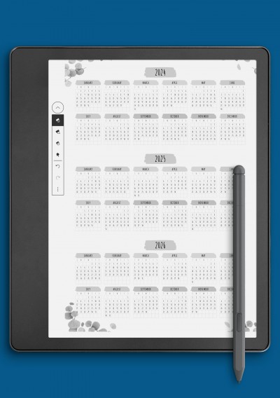 Kindle Scribe 3-year Calendar Template - Floral Style