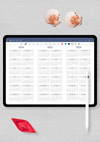 GoodNotes Horizontal 3-year Calendar Template - Original Style