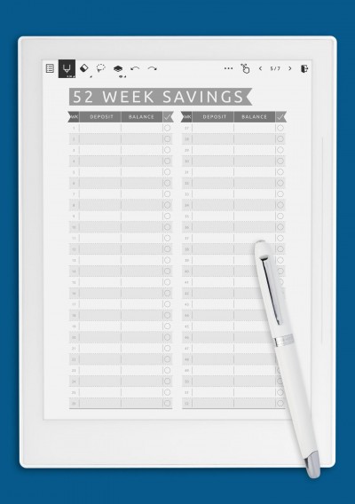 52 Week Savings - Casual Style Template for Supernote