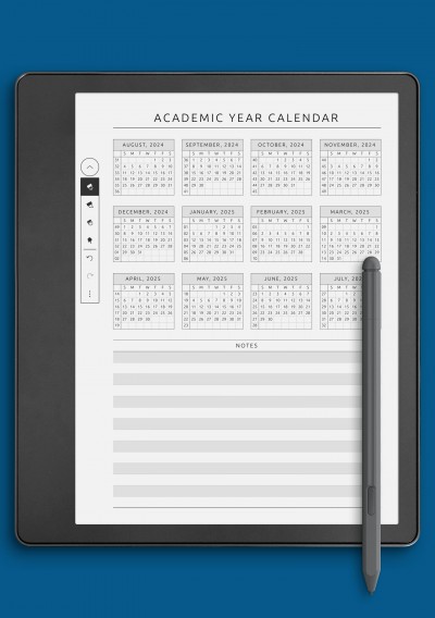Academic Year At-a-Glance Calendar Template for Kindle Scribe