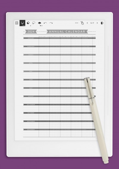 Annual Calendar Template - Casual Style template for Supernote