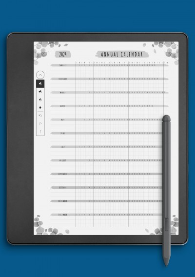 Kindle Scribe Annual Calendar Template - Floral Style