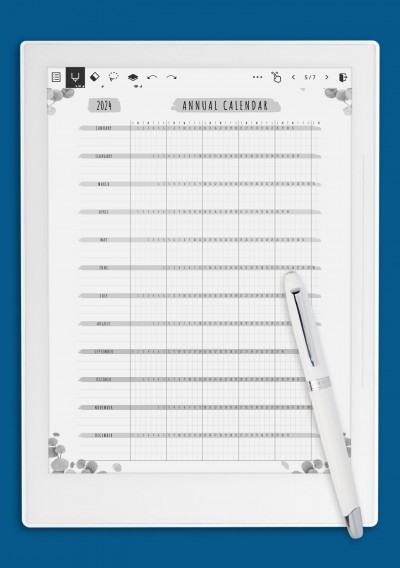 Supernote A6X Annual Calendar Template - Floral Style