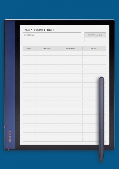Bank Account Ledger Template for BOOX Tab