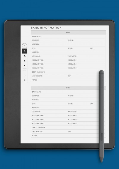 Bank Information Template for Kindle Scribe