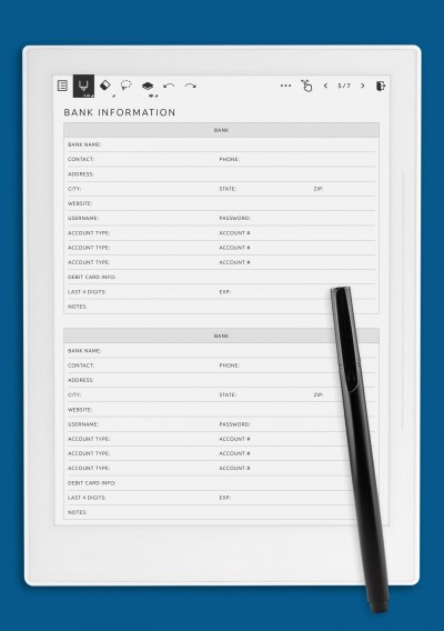 Bank Information Template for Supernote A5X