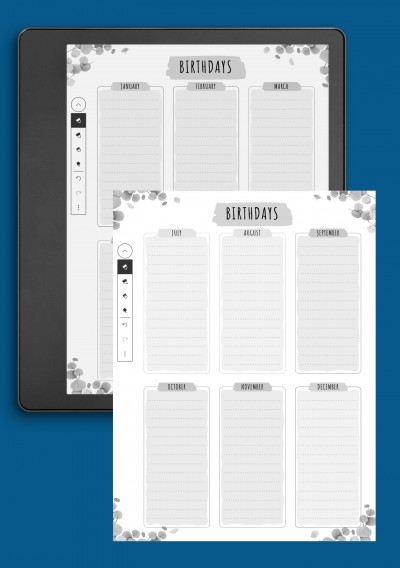 Birthday Calendar - Floral Style Template for Kindle Scribe