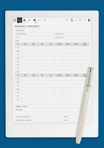 Biweekly Timesheet Template for Supernote A5X