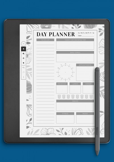 Blossom Flowers Daily Planner Template for Kindle Scribe
