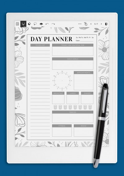Blossom Flowers Daily Planner Template for Supernote