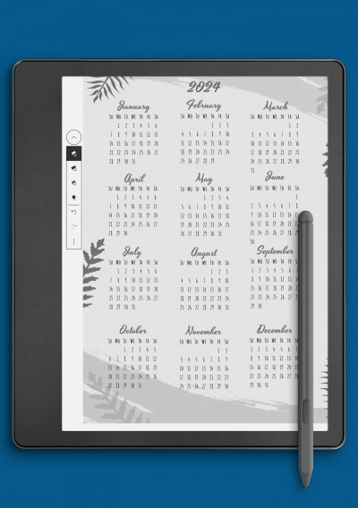 Kindle Scribe Botanical Yearly Calendar Template