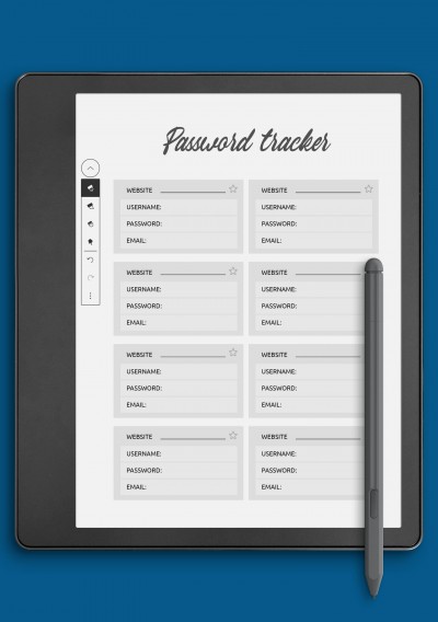 Blush Password Tracker Template for Kindle Scribe