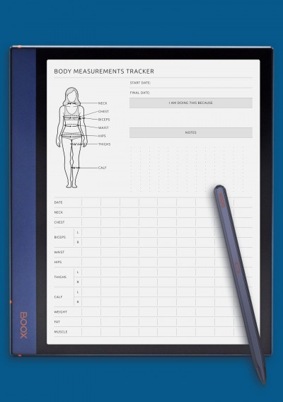 BOOX Note Air Template Body Measurement Tracker for Female
