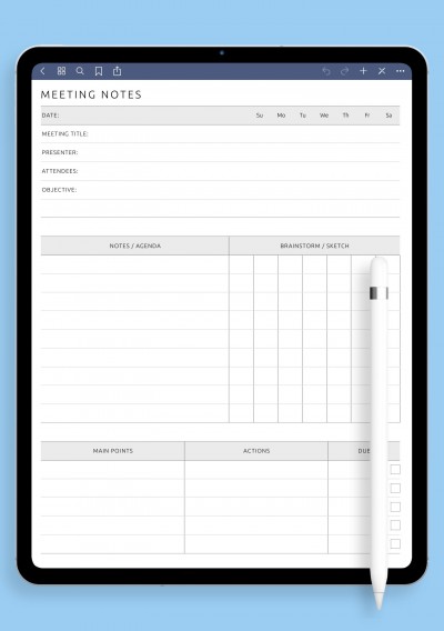 Business Meeting Notes Template for iPad & Android
