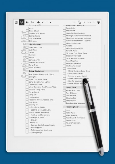 Camping Checklist Template for Supernote