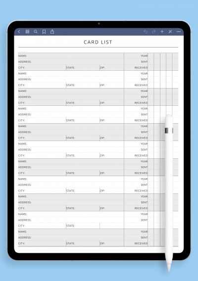 Cards List Tracker Template for iPad