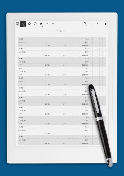 Supernote A6X Cards List Tracker Template