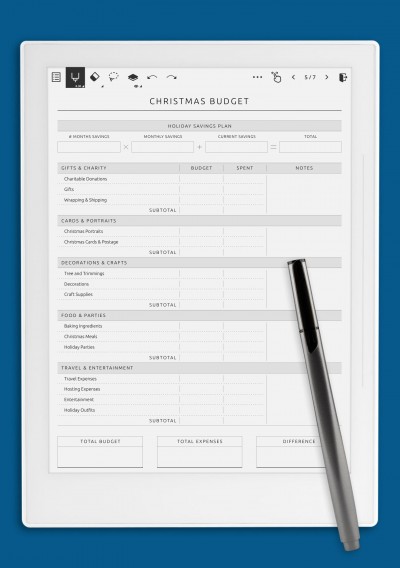 Christmas Budget - Original Style Template for Supernote A5X