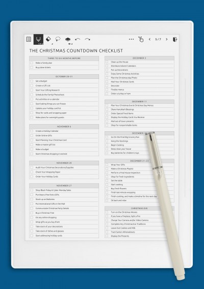 The Christmas Countdown Checklist Template for Supernote