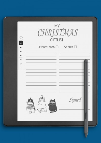 Christmas Gift List With Funny Cats Template for Kindle Scribe