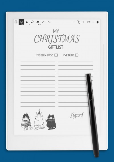 Christmas Gift List With Funny Cats Template for Supernote