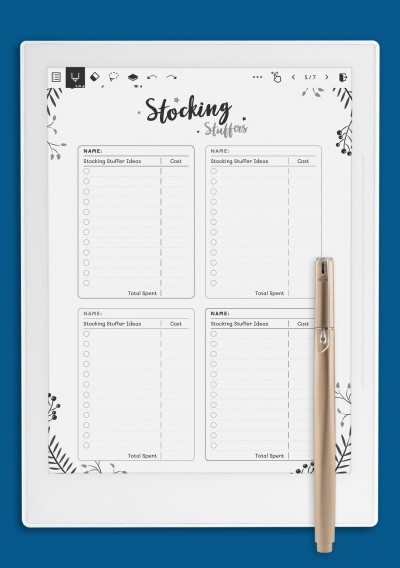 Christmas Style - Stocking Stuffers Template for Supernote A5X