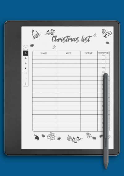 Classic White Christmas List Template for Kindle Scribe