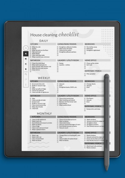 Colored House Cleaning Checklist Template template for Kindle Scribe