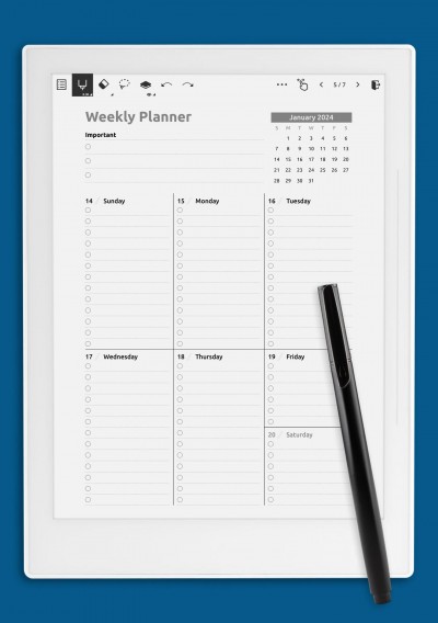 Supernote one-page weekly planner template