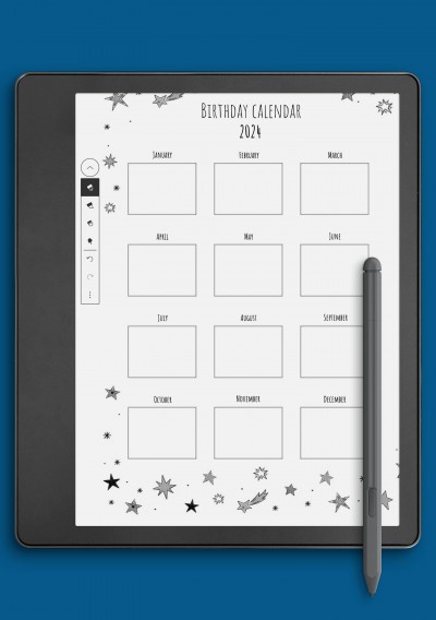 Stars Birthday Calendar Template for Kindle Scribe