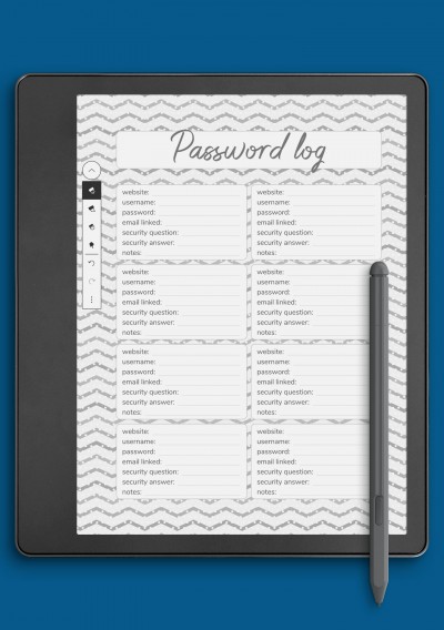Waves Password Log Template for Kindle Scribe