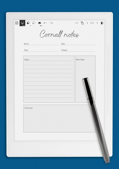 Cornell Method Note-Taking Template for Supernote