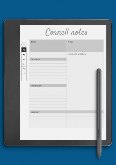 Cornell Note System Template for Kindle Scribe
