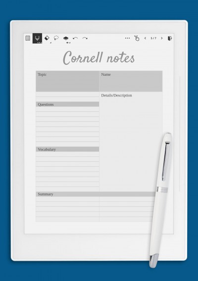Cornell Note System Template for Supernote