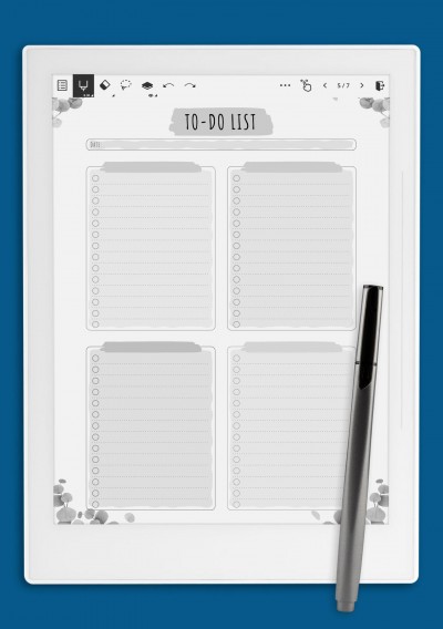 Supernote A6X Daily To Do List - Floral Style Template