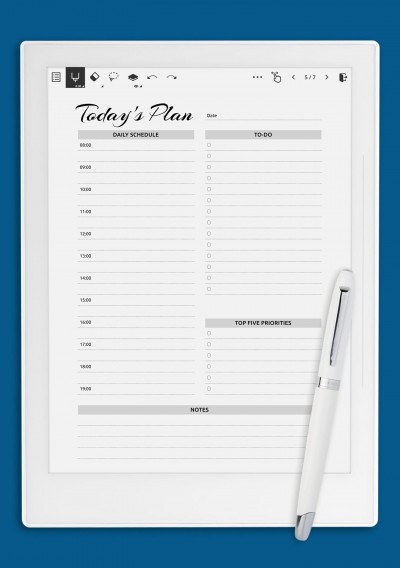 Daily planner with hourly schedule &amp; to-do list - military time format template for Supernote