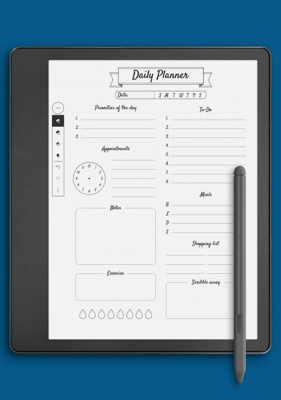 Kindle Scribe Daily planner with scribble away section template