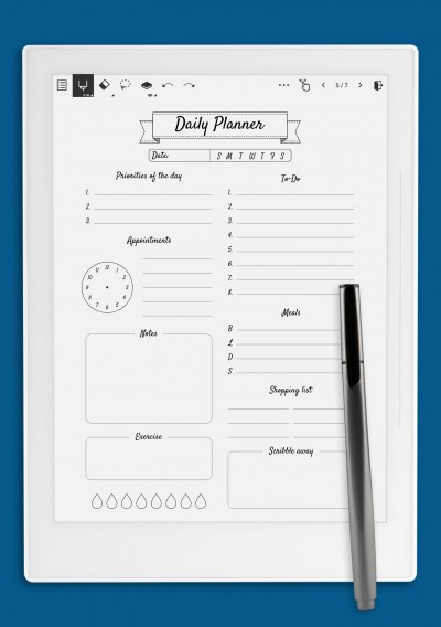 Daily planner with scribble away section template for Supernote A5X