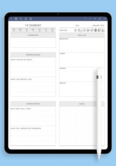 Daily Review template for GoodNotes