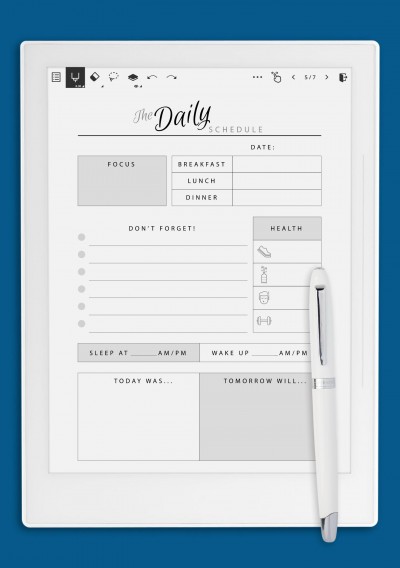 The Daily Schedule with Health section template for Supernote A5X