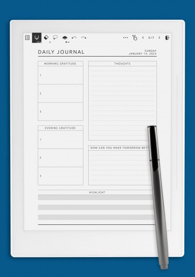 Daily Wellness Journal Template for Supernote