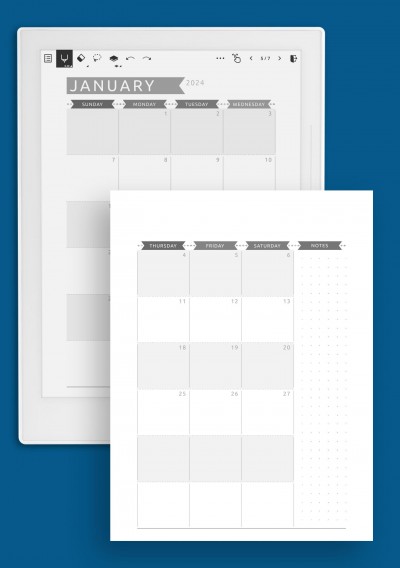 Dated Monthly Calendar - Casual Style Template for Supernote A5X