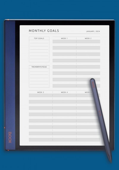 Dated Monthly Goals Plan with Focus Template for BOOX Note
