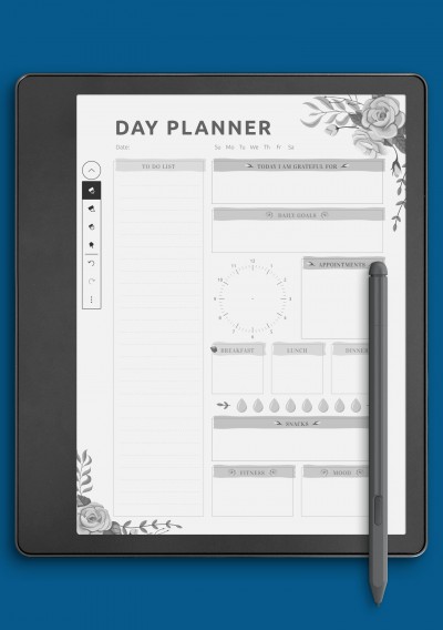 Day Planner with Blossom Roses Pattern Template for Kindle Scribe