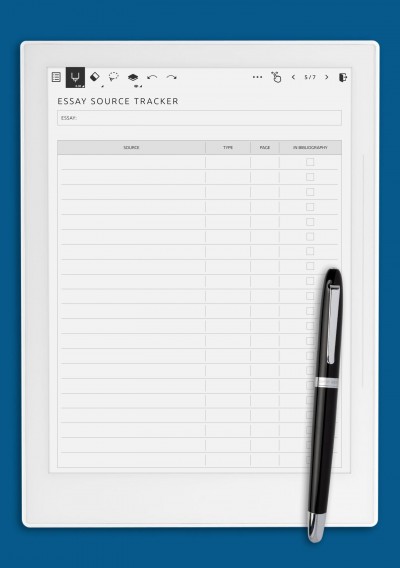 Essay Source Tracker Template for Supernote A6X