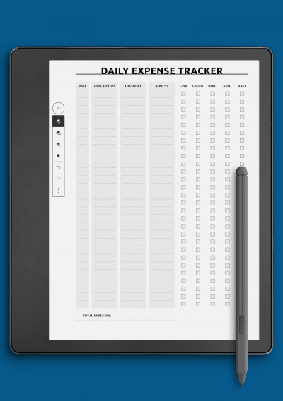 Kindle Scribe Everyday expense tracker template