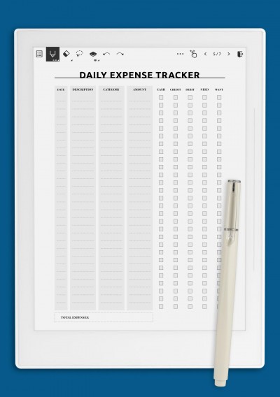 Everyday expense tracker template for Supernote